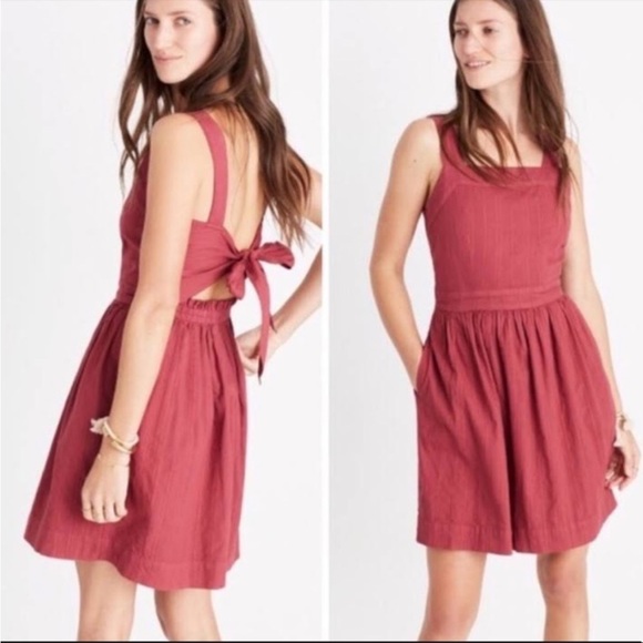 Madewell Dresses & Skirts - NWT Madewell Apron Bow Back Dress 10 Cranberry Casual Fall Fit & Flare